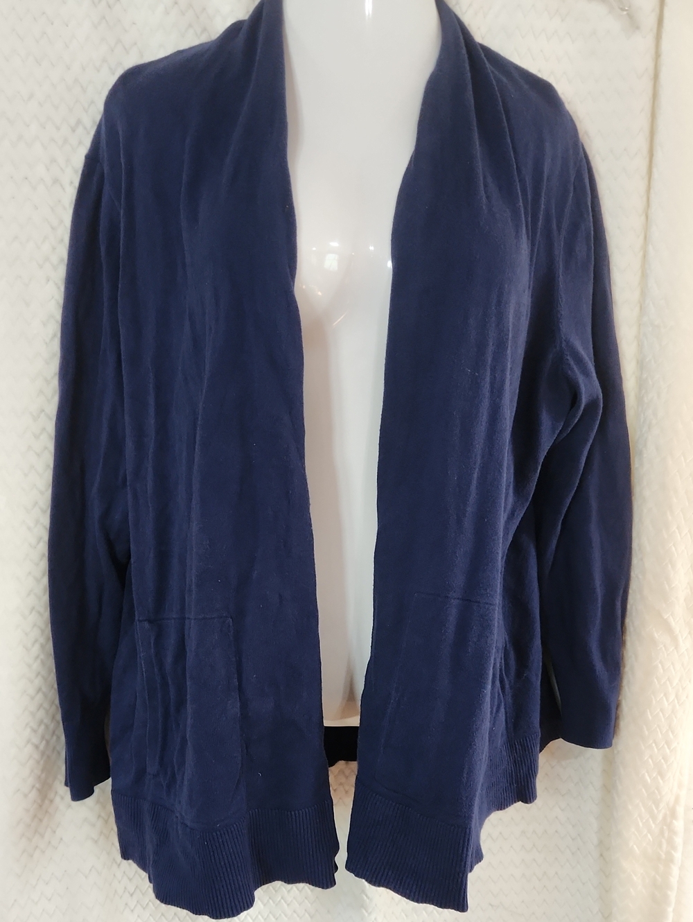 Lands' End Open-Front Navy Knit Cardigan Jacket 1X 16w-18w